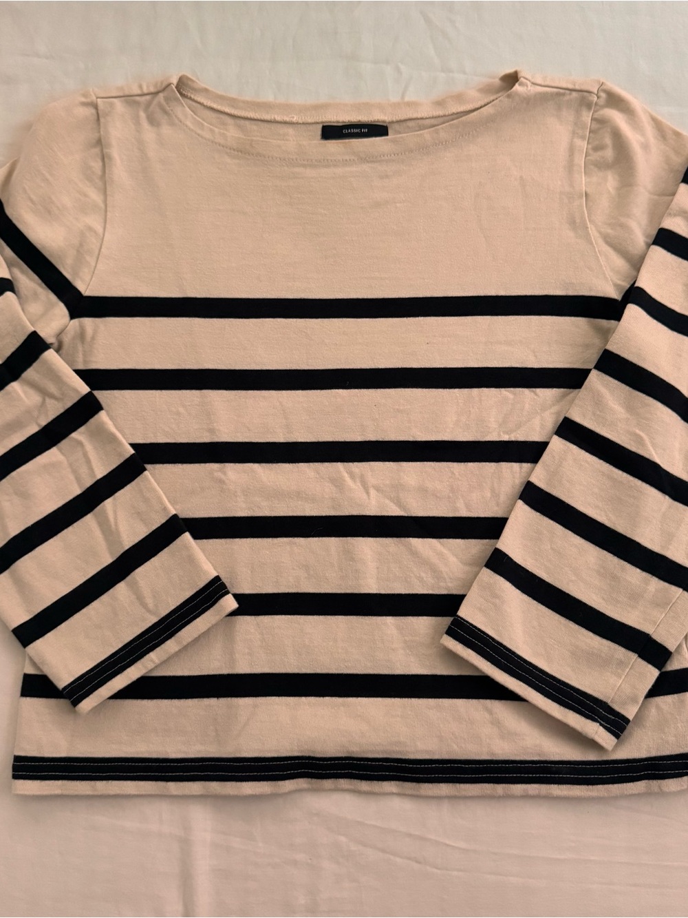 Crew striped boatneck long sleeve shirt in size S